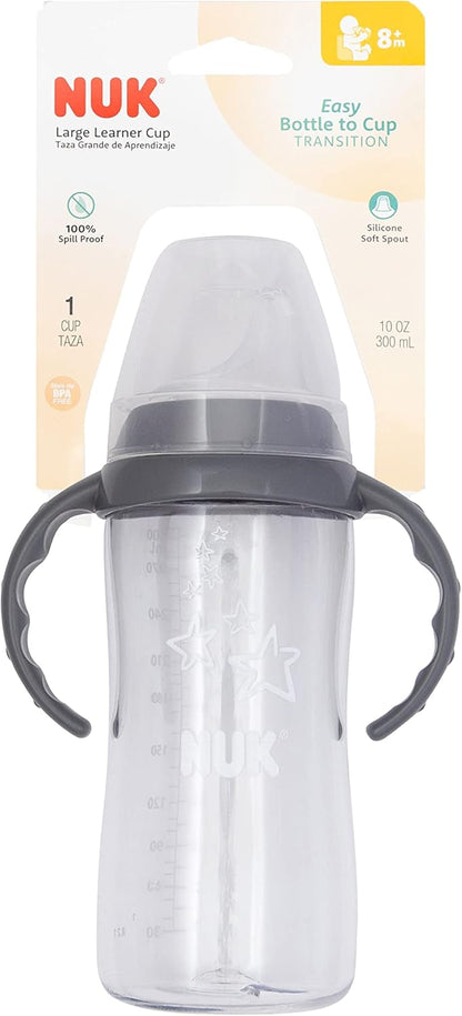 NUK First Choice Large Learner Cup 2.0, 10 oz. Sippy Cup with Handles, Spill Proof, Leak Proof Soft Straw Cup, 2-Pack