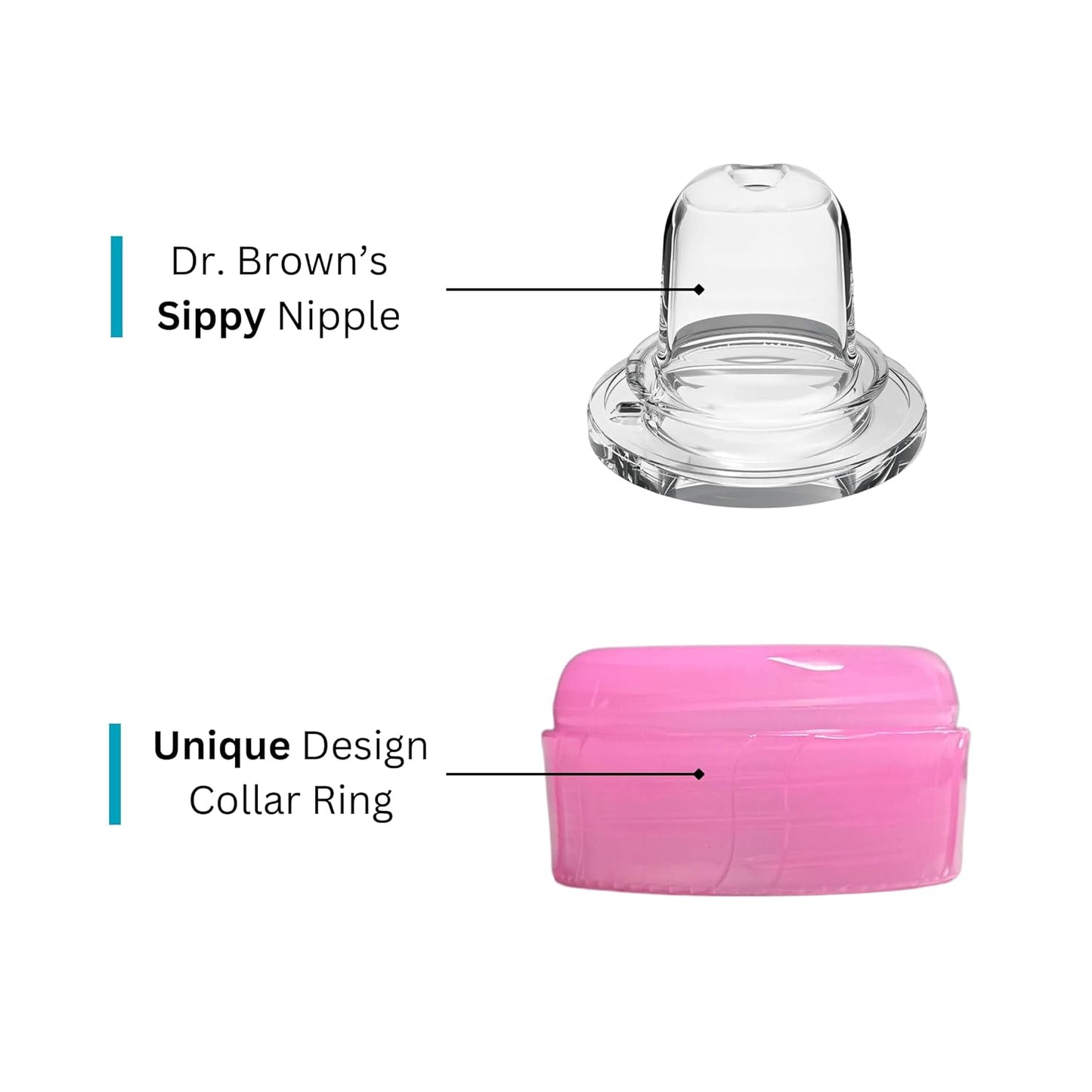 6pcs Replacement Baby Bottle Nipple Ring Collars w/Cleaning Brush for Dr. Brown's Narrow Bottles 4oz & 8oz | 1 Count(Pack of 6) BPA Free | Plastic & Glass Bottles | Mess-Free No Leak or Spills Collars