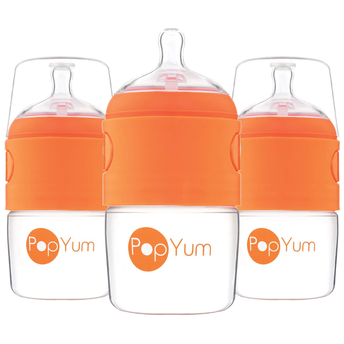 PopYum 9 oz Blue Anti-Colic Formula Making Baby Bottles, 3-Pack with #2 Medium Flow Nipples, 260 ml, BPA-Free, Natural Latch, Mixing, Dispenser