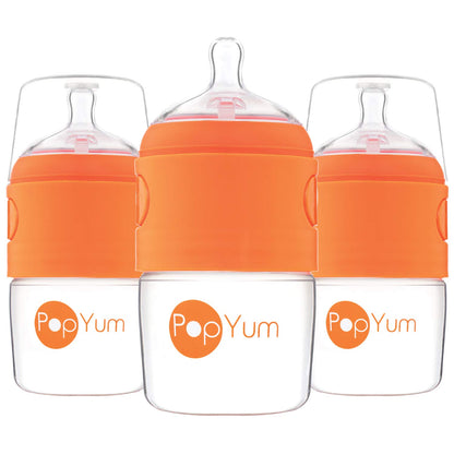 PopYum 9 oz Blue Anti-Colic Formula Making Baby Bottles, 3-Pack with #2 Medium Flow Nipples, 260 ml, BPA-Free, Natural Latch, Mixing, Dispenser