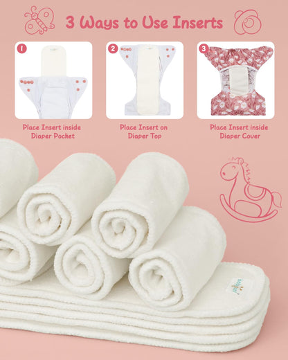 Babygoal Reusable Cloth Diaper Inserts Pack of 12, Absorbent & Breathable Liners, 3-Layer Microfiber Inserts for Cloth Diapers