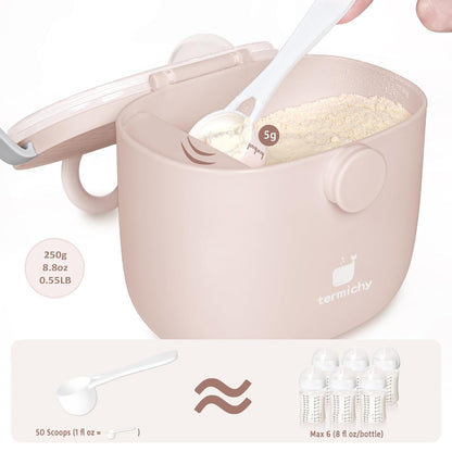 Termichy Baby Formula Dispenser, Portable Milk Powder Dispenser Container with Carry Handle and Scoop for Travel Outdoor Activities with Baby Infant, 8.8OZ, 0.55LB, 250g, 500ml (Pink)