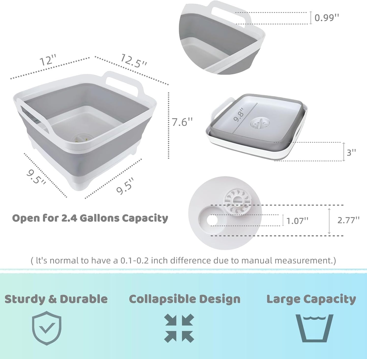 GIMWA Collapsible Wash Basin for Baby Bottles - 2.4 Gallons Portable Wash Bin for RV Camping Sink, Space-Saving Dish Tub (Pink)