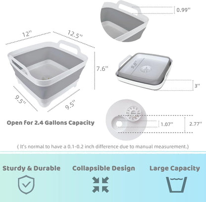 GIMWA Collapsible Wash Basin for Baby Bottles - 2.4 Gallons Portable Wash Bin for RV Camping Sink, Space-Saving Dish Tub (Pink)