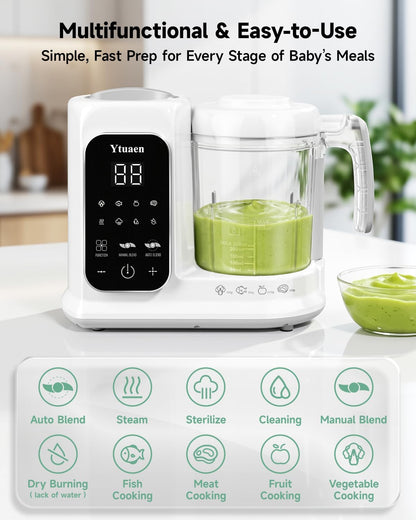 Baby Food Maker, One Step Baby Food Processor Steamer with Steam Basket Puree Blender Grinder Safty Lock, Auto Cooking Grinding Self-Cleaning & Sterili-zing for Healthy Homemade Baby Food, BPA-Free