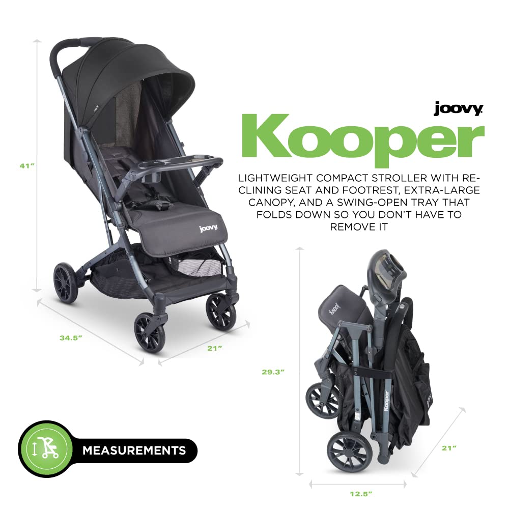 Joovy Kooper X2 Double Stroller, Lightweight Travel Stroller, Compact Fold with Tray, Black