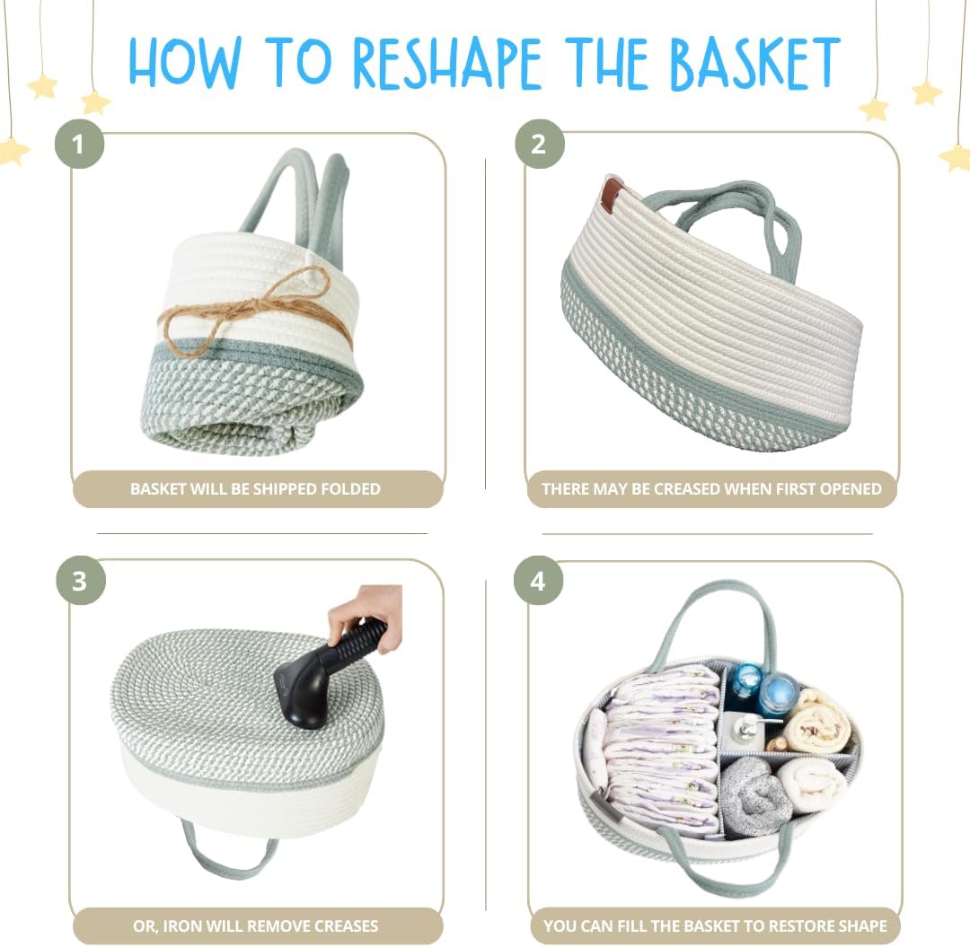 DECOMOMO Baby Caddy Organizer, Mother's Day Diaper Caddy Basket, Baby Baskets for Baby Shower (Spiral Beige & White, Large)