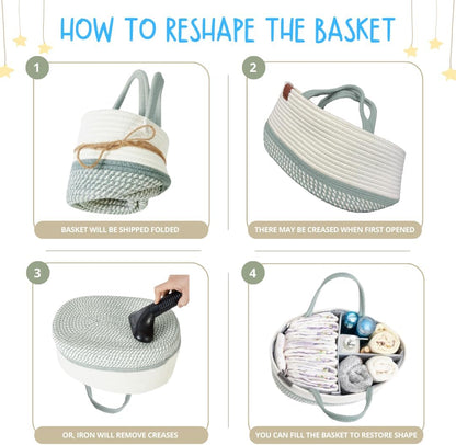 DECOMOMO Baby Caddy Organizer, Mother's Day Diaper Caddy Basket, Baby Baskets for Baby Shower (Spiral Beige & White, Large)