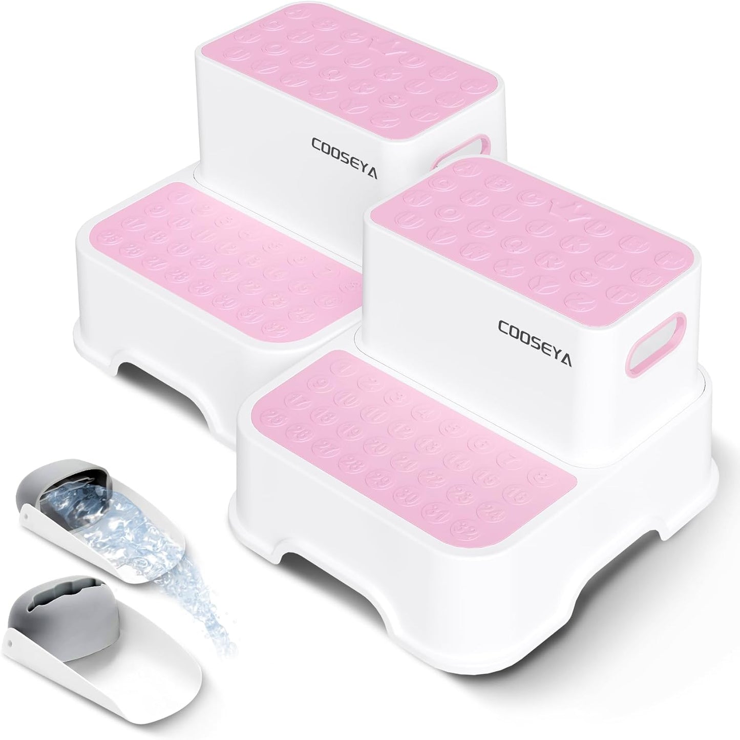 COOSEYA 2 Step Stools for Kids,Toddler Step Stool for Bathroom Sink,No-Slip Double up Stepping for Toddlers Bathroom, Multifunctional Toilet Potty Stool for Kids,Toilet Potty Training(2 Packs)