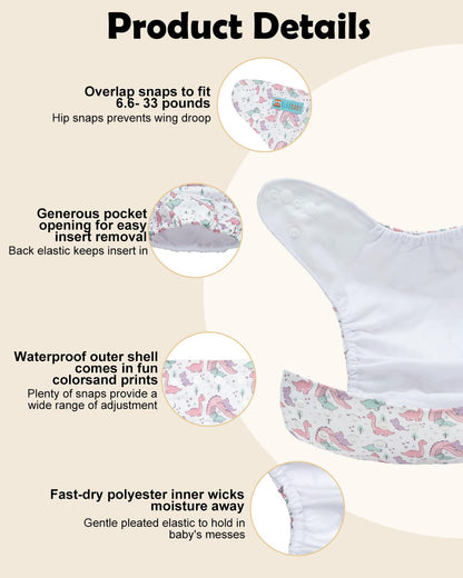 ALVABABY Baby Cloth Diapers 6 Pack with 12 Inserts Cloth Diaper Covers Adjustable Washable Reusable for Baby Girls and Boys