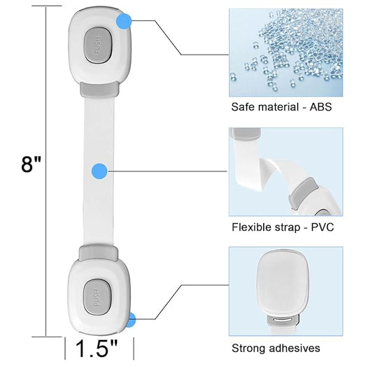 Fursafe&Q Baby Cabinet Locks, Child Safety Cabinet Proofing -Child Safety Strap Locks Adhesive Drawer Fridge Ovens Door Toilet Latches No Drill Multi-Purpose for Furniture Kitchen Lock (Grey, 2Pack)