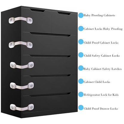 Fursafe&Q Baby Cabinet Locks, Child Safety Cabinet Proofing -Child Safety Strap Locks Adhesive Drawer Fridge Ovens Door Toilet Latches No Drill Multi-Purpose for Furniture Kitchen Lock (Grey, 2Pack)