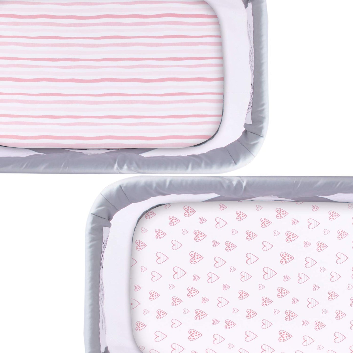 Bassinet Sheets Fit for Simmons Kids By The Bed City Sleeper Bassinet(Twins), Moses Basket and Hospital Bassinet, 100% Cotton, 2 Pack, Gray and White Print - Colors A
