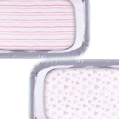 Bassinet Sheets Fit for Simmons Kids By The Bed City Sleeper Bassinet(Twins), Moses Basket and Hospital Bassinet, 100% Cotton, 2 Pack, Gray and White Print - Colors A