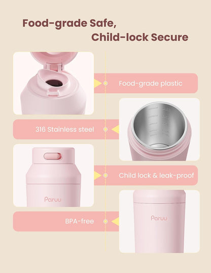 Portable Bottle Warmer for Travel, Easy-Clean Wide Mouth, Fast Heating for Night Feeding, 7-Temp Control, Large 12oz Capacity, Ideal Gifts for New Parents, Pink