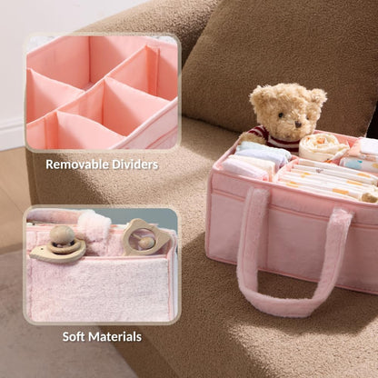 luxury little Soft Baby Diaper Caddy Organizer, Nursery Storage Basket with Removable Divider, Portable Baby Diapers Basket, Gifts for New Parent, Baby Shower (Baby Blue)