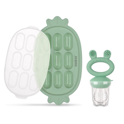Haakaa Baby Fruit Food Feeder & Silicone Freezer Nibble Tray Combo - Breastmilk Popsicle Mold for Baby Cooling Relief, BPA Free Baby Mesh Food Feeder for Infant Self Feeding