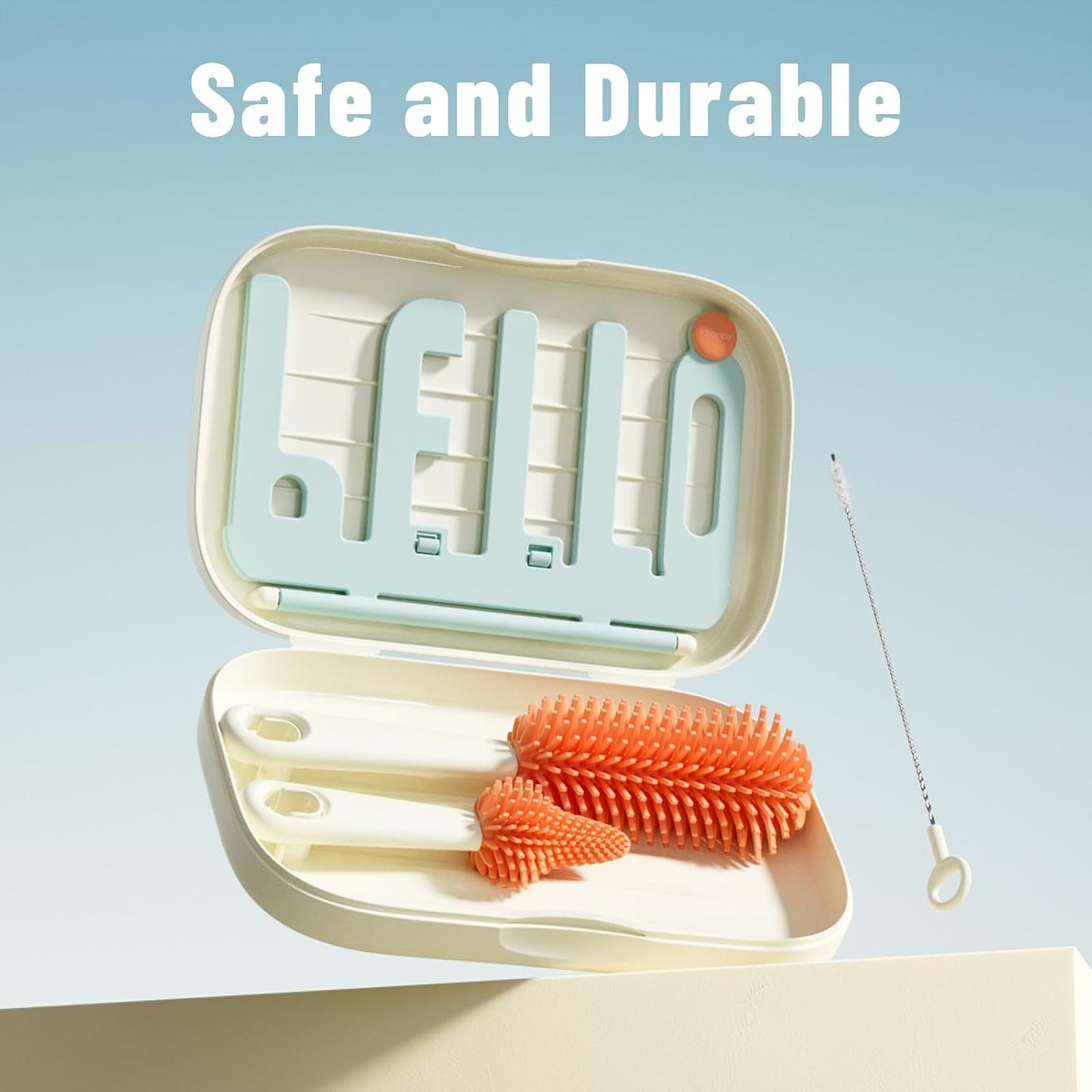 Phanpy Traveling Bottle Brush Set Portable Baby Bottle Cleaner Kit with Silicone Brush, Nipple Brush, Straw Brush, Drying Rack, Storage Box for Home and Travel