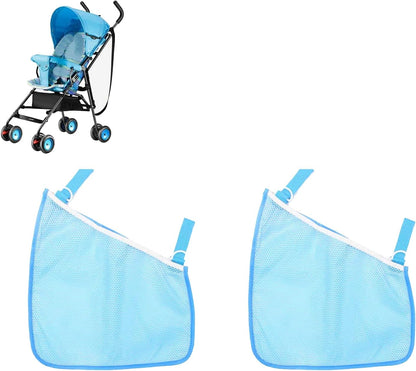 2 Pack Portable Side Sling Stroller Cargo Net ,Non-Slip and Adjustable Straps Storage Mesh Bag ,Food Storage , Storage Bag for Baby Stroller Cargo Mesh Bag Storage Universal Stroller Organizer (Blue)