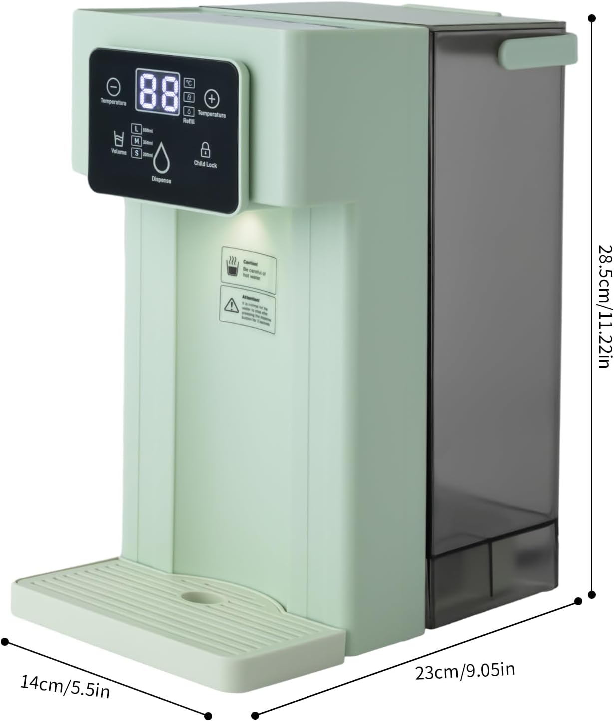 Instant Water Dispenser, 1500 Watt Fast Heating Countertop Water Dispenser, Adjustable Temperature (90°F-212°F), 3 Liter/0.79 Gallon Tank, Child Lock, For Home, Office (White and Green) (Green)