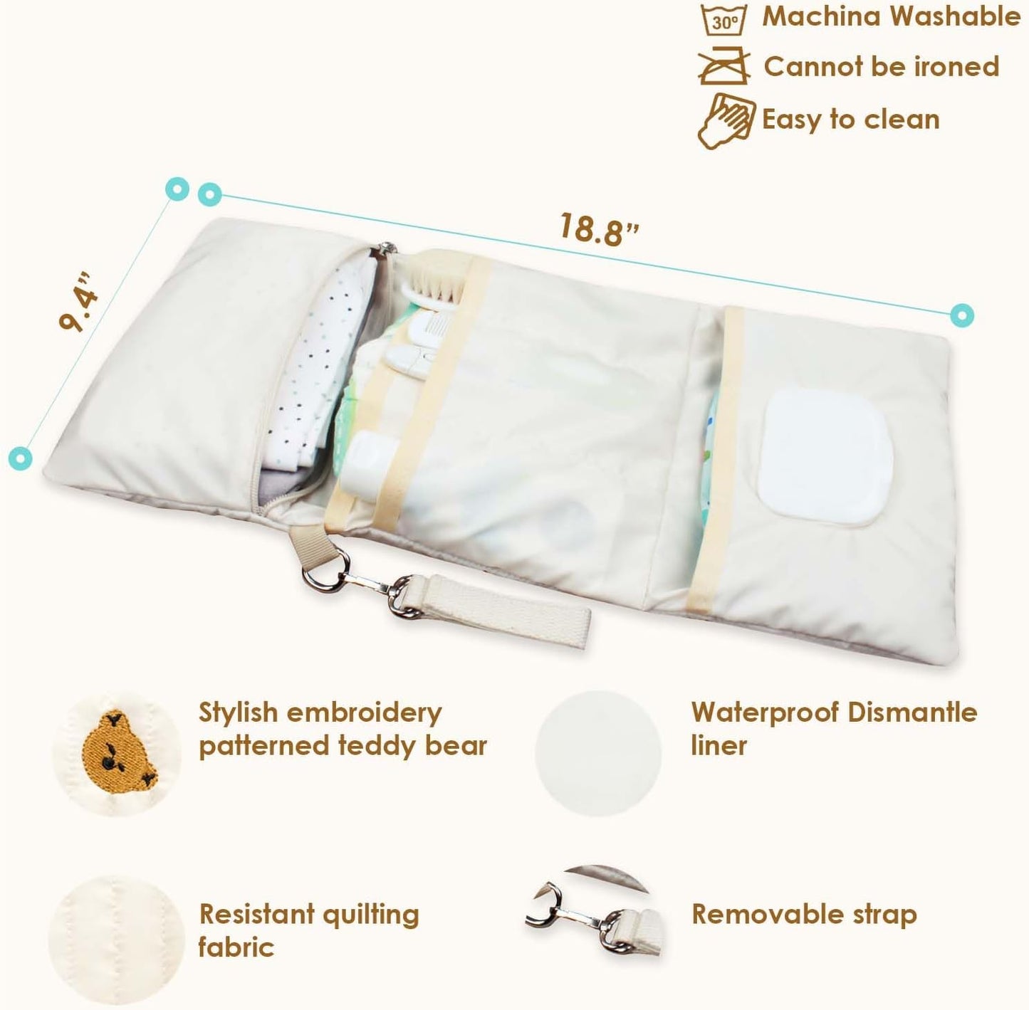 MODAKIDS Baby Bag Organizer, Portable Baby Stroller Mini Diaper Bag Handbag Travel Set with, Quilted with Stroller Straps (Mama)