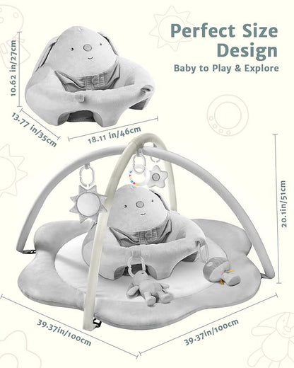 3-in-1 Baby Play Mat, Baby Seats for Infants for Sitting Up, Tummy Time Mat with 5 Detachable Toys, Baby Activity Gym & Playmats for Babies 0-6 6-12 Months, Newborn Baby Shower Gifts