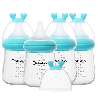 Glass Baby Bottles with Natural Response Nipple Size SS - Anti Colic Baby Bottles Wide Neck Slow Flow Baby Bottle (Multicolor, 4oz (Pack of 2))