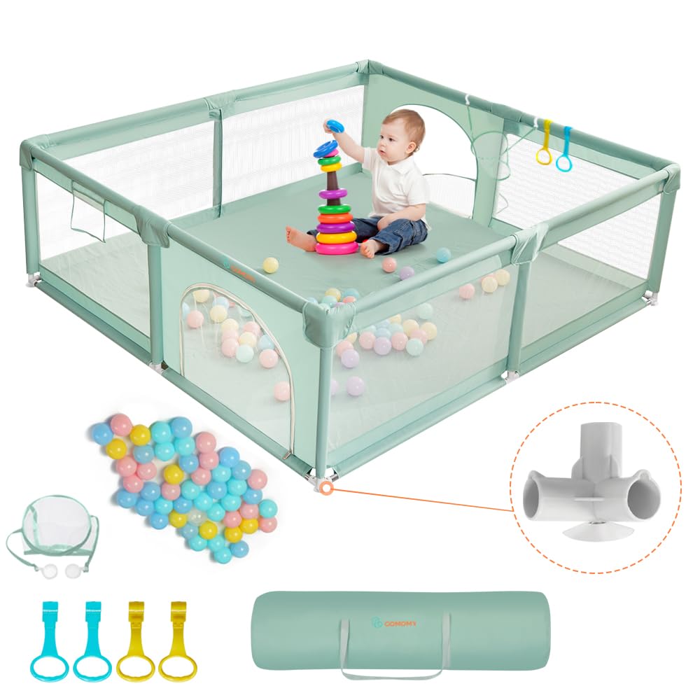COMOMY Playpens for Babies and Toddlers, Small Baby Play Pens, Activity Center for Safe and Non-Slip Baby Fence, Full Mesh Design, Indoor & Outdoor Kids Activity Center (Dark Grey, 36"x36")