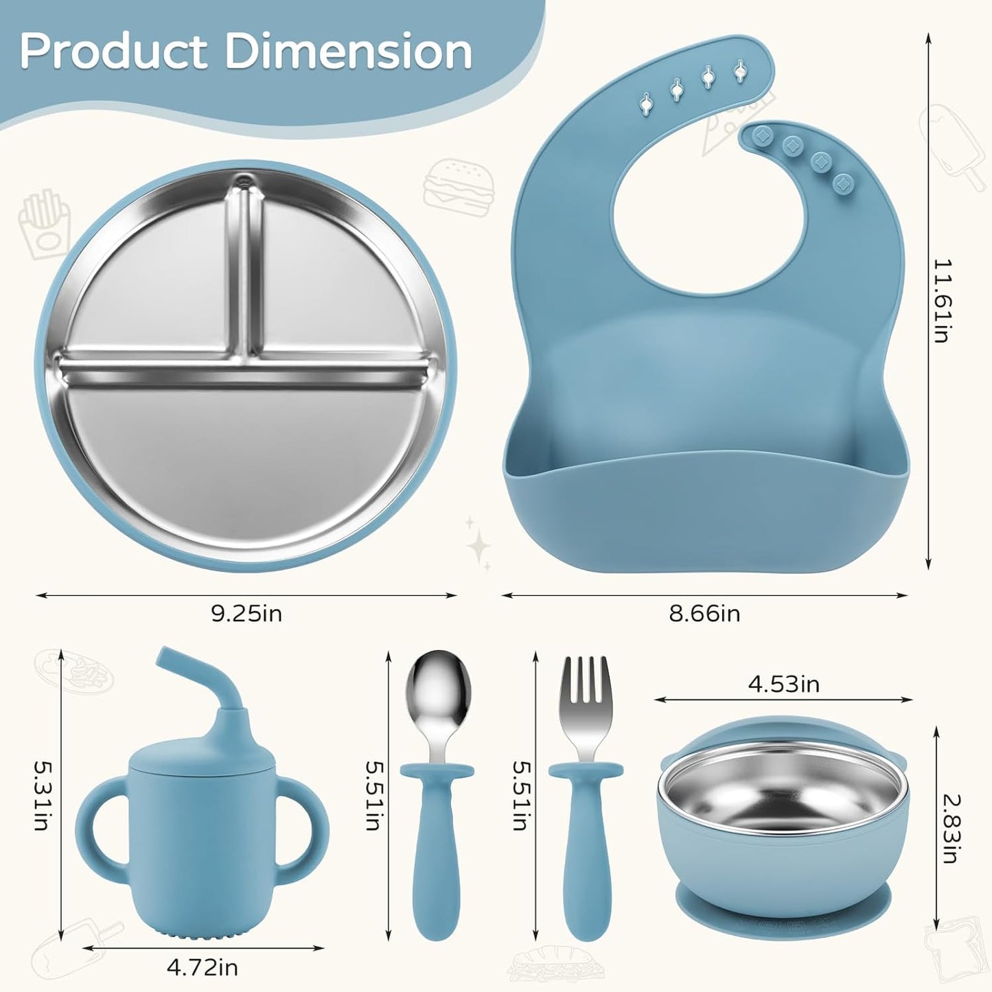 Toddler Plates and Bowls Set Stainless Steel - Bathchef Baby Feeding Set Strong Suction, BPA Free Durable Divided Plates, Safe Self Baby Feeding Utensils,Cup,Spoon,Fork,Dishwasher Safe,6pcs,Pink