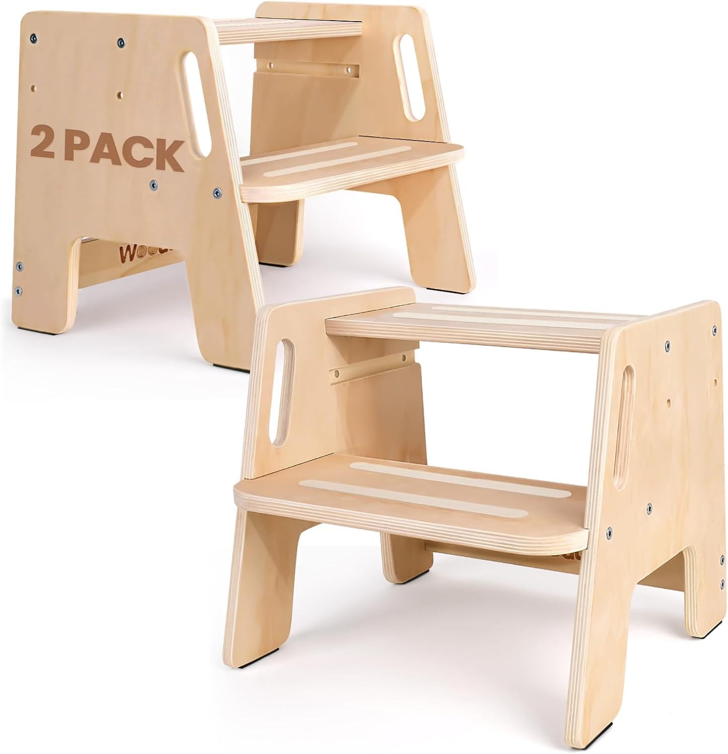 Toddler Step Stool, Wooden Height-Adjustable 2-Step Stool for Kids, Potty Training Stool with Handles for Bathroom Sink, Kitchen, Bedroom