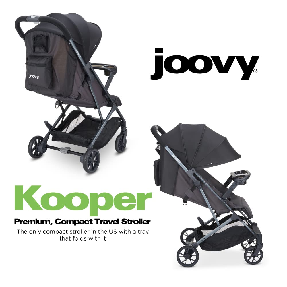 Joovy Kooper X2 Double Stroller, Lightweight Travel Stroller, Compact Fold with Tray, Black