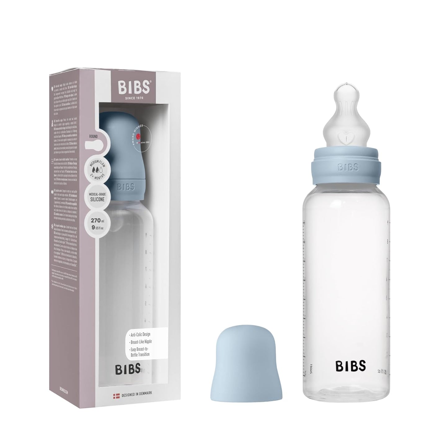 BIBS Baby Bottle 5 oz / 150 ml Silicone Nipple 2 Pack - Anti-Colic, BPA-Free, Round Nipple, Slow Flow, Lightweight & Easy to Clean, Suitable for Newborns 0+ Years - Ivory