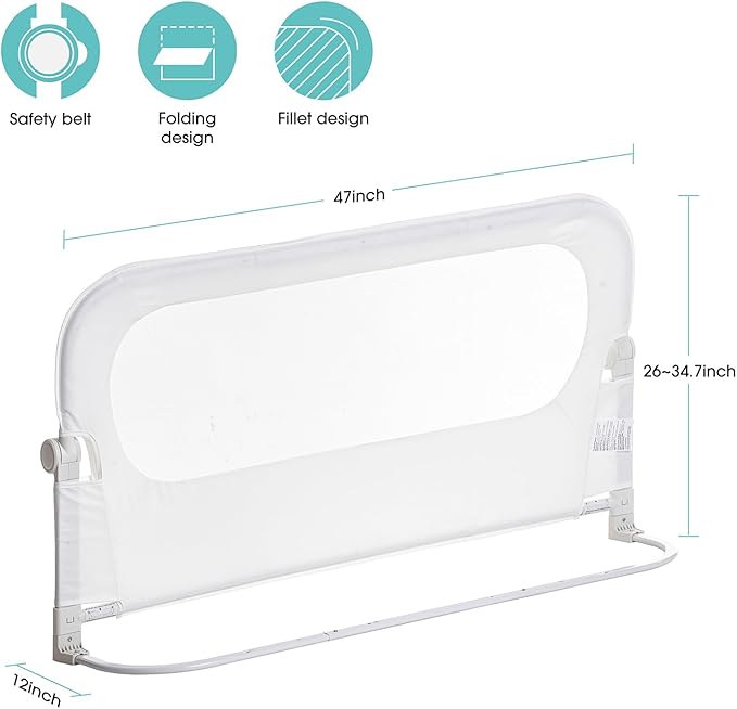 NUTIKAS Baby Bed Rail Guard for Toddlers -47" Toddler Bed Rails for Twin, Full, Queen, King Bunk Size Bed Swing Down Bedrail Extral Tall Child Safety Side Railing Guards for Kids