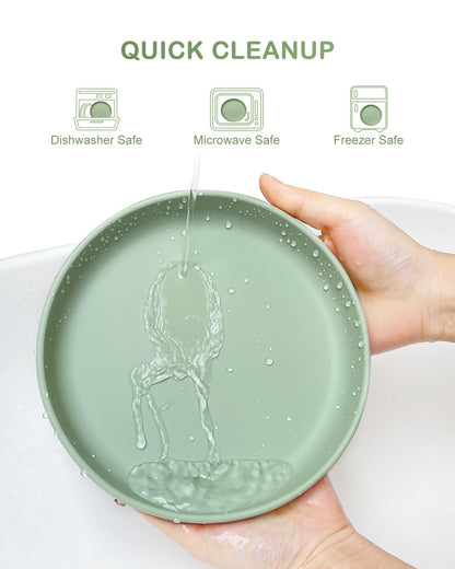 Classic Toddler Plates with Suction (3 Pack), Non Toxic & BPA Free Silicone Suction Plates for Baby Toddler Kids, Non Slip Baby Dinner Dishes Microwavable & Dishwasher Safe