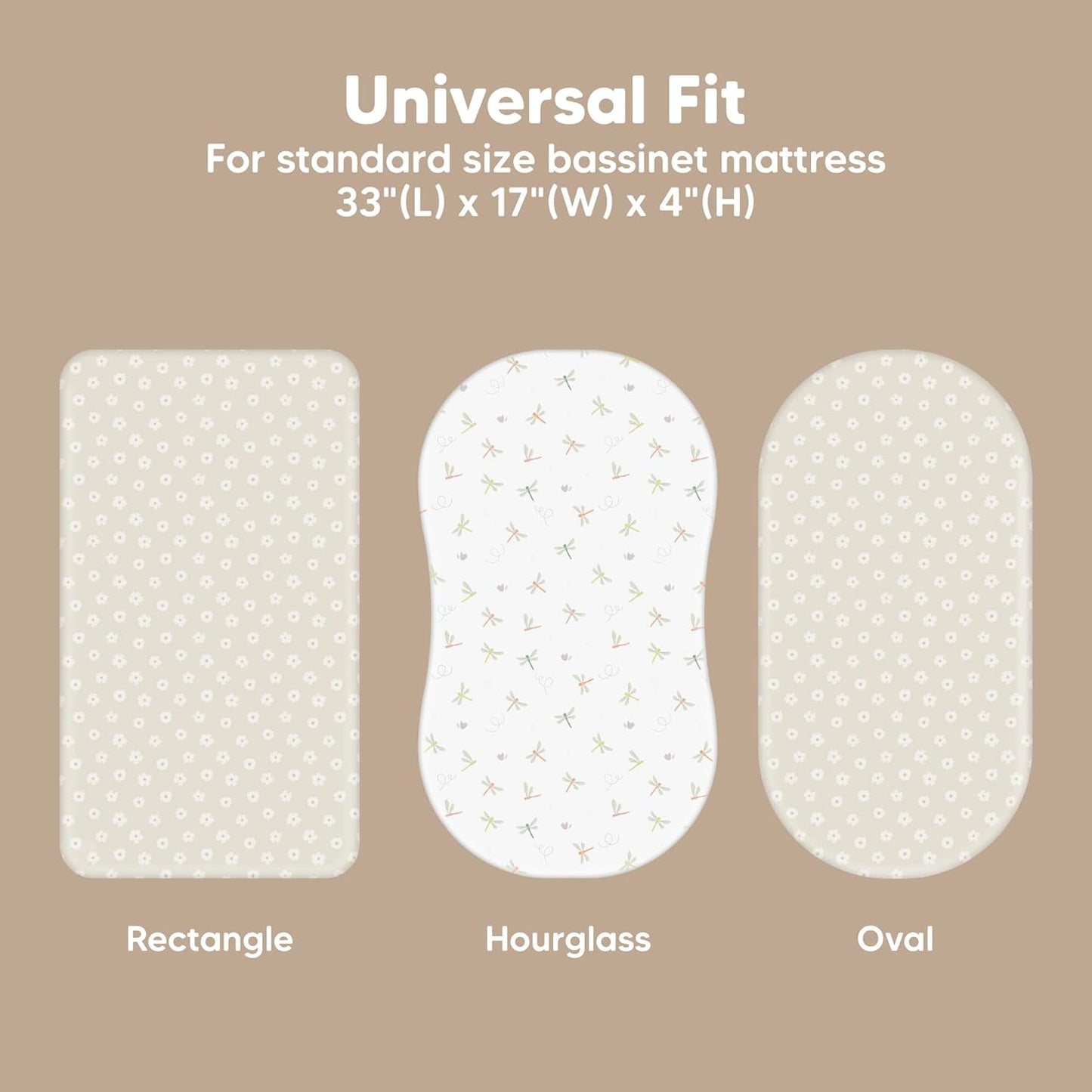 2-Pack Baby Bassinet Sheets Girl, Boy - 33x17 Viscose Derived from Bamboo Bedside Mattress Fitted Bassinet Sheets, Compatible with Halo Bassinest Swivel Sleeper, Baby Delight, Graco (Pecan)