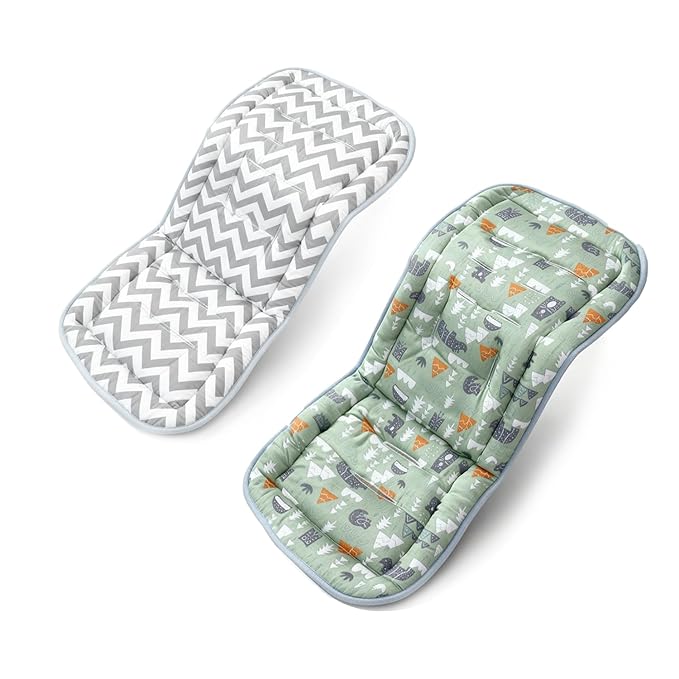 Baby Stroller Cushion, Baby Stroller Seat Liners Universal Stroller Liner, 100% Cotton Breathable and Soft Reversible Toddler Infant Car Seat Insert 34x78cm 1 Pack (Grey Forest Animals)