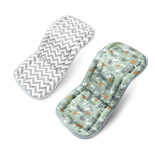 Baby Stroller Cushion, Baby Stroller Seat Liners Universal Stroller Liner, 100% Cotton Breathable and Soft Reversible Toddler Infant Car Seat Insert 34x78cm 1 Pack (Grey Forest Animals)