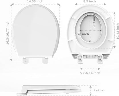 Potty Training Toilet Seat, 16.5" Round White Seat with Built-In Toddler Function, Design for Both Child and Adult,with Detachable Seat Stable .Safe PP Material,Slow Close,Magnets- Round,Easy Install