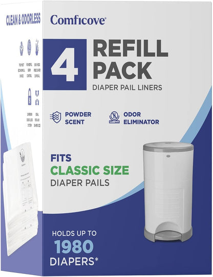 COMFICOVE Refills Compatible with DEKOR PLUS Diaper Pails | 4 Pack | Extra Thick Diaper Pail Refill Liners | Fresh Scent | Easy to Replace and Dispose of Diaper Bag | Odorless Baby Diapers Disposal