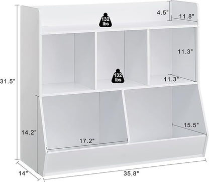 Kovhzcu Toy Storage Organizer with Bookshelf, 5-Cubby Children's Toy Shelf, Toy Storage Cabinet for Children's Room, Playroom, Hallway, Kindergarten, School
