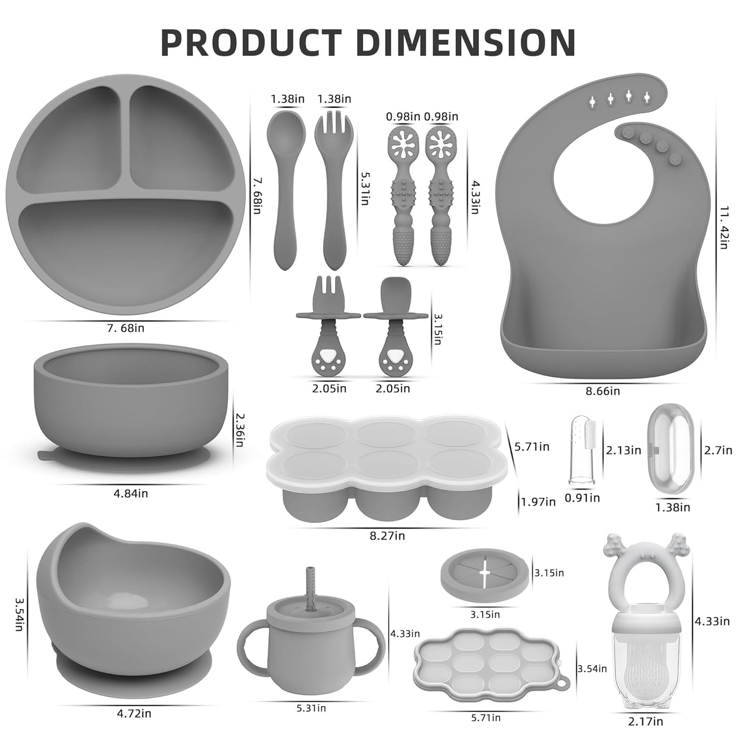 16 Pack Silicone Baby Feeding Set, BPA-Free Baby LED Weaning Supplies, Include Suction Plates, Baby Bowls, Silicone Fork & Spoon, and More, First Stage Baby Food Eating Utensils - 6+ Months(Blue, 16)