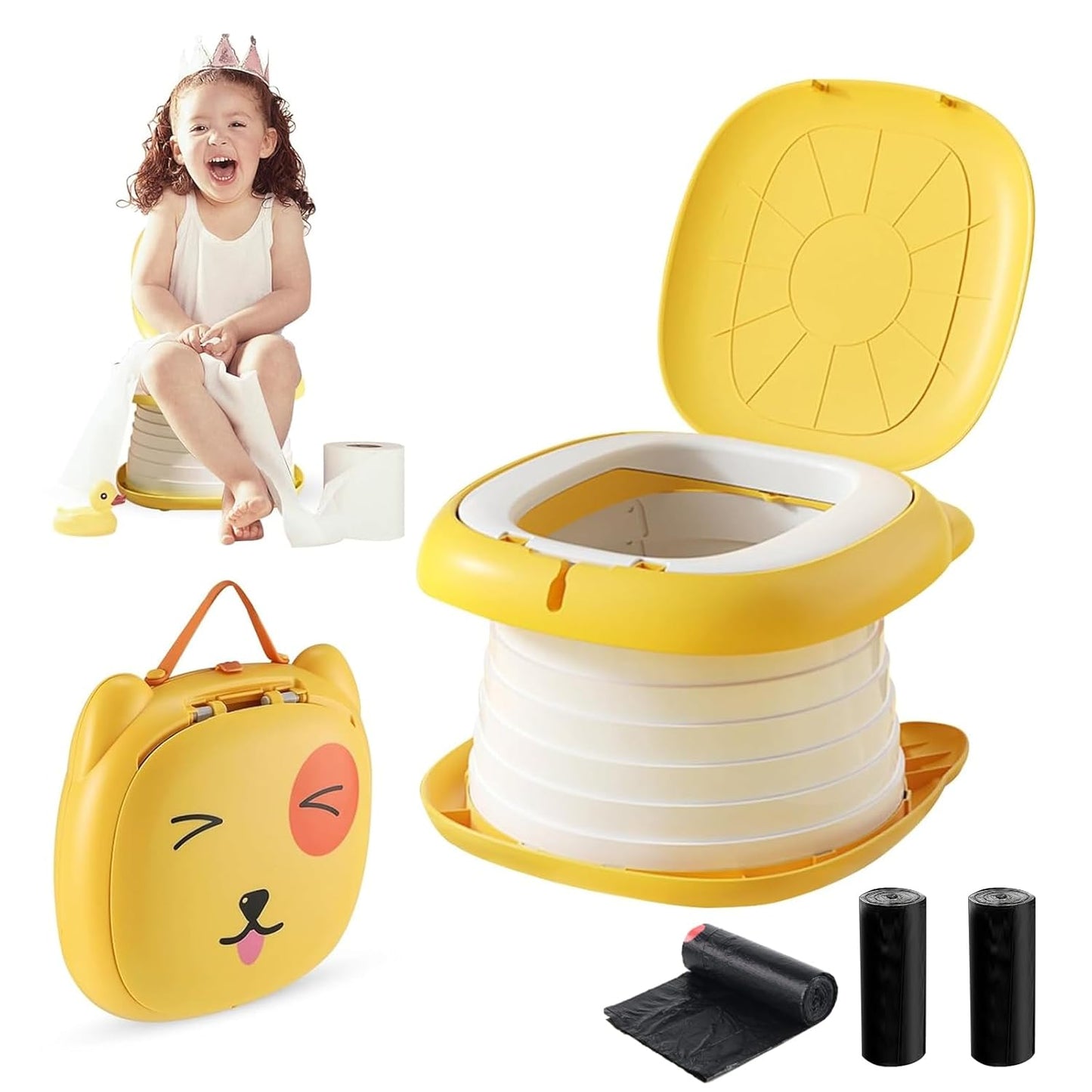 Travel Potty for Toddler Portable Foldable Potty Training Toilet for Boys Girls Baby Kids Children Indoor Outdoor,Pink