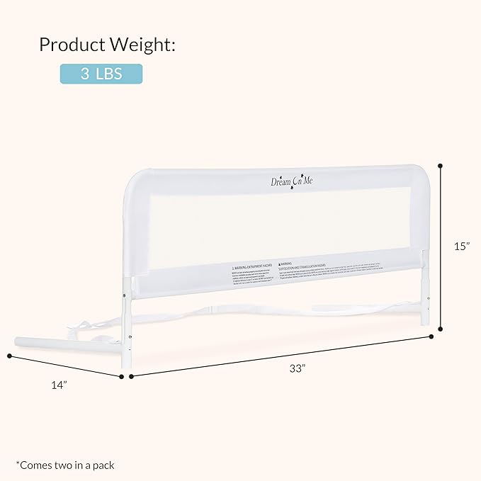 Dream On Me Lightweight Mesh Security Adjustable Bed Rail Double Pack with Breathable Mesh Fabric in White, 2 Count (Pack of 1)