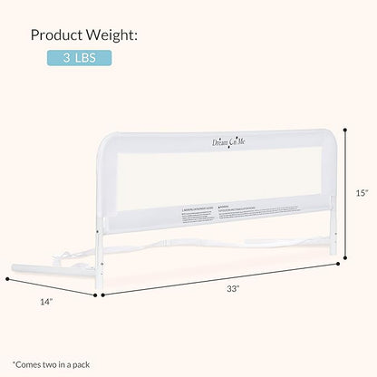 Dream On Me Lightweight Mesh Security Adjustable Bed Rail Double Pack with Breathable Mesh Fabric in White, 2 Count (Pack of 1)