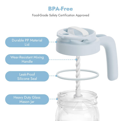 Papablic Breast Milk Pitcher, Glass Formula Mixer with Easy-Blend Handle Lid, Leakproof Breastmilk Fridge Storage Container, Wide Mouth, BPA-Free, Baby Feeding Pitcher, Blue