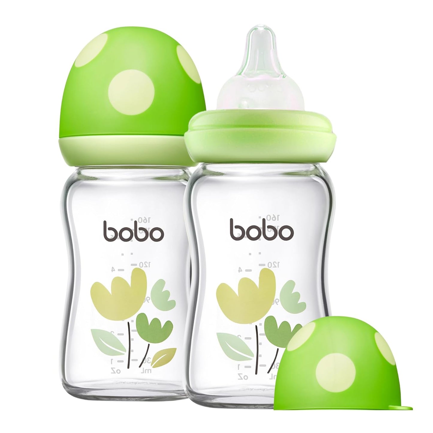 YOHKOH Natural Glass Baby Bottle with Level 1 Slow Flow Nipple, Newborn Anti-Colic Baby Bottles, Wide Neck Mushroom Baby Glass Bottle (Multicolour-A, 3.4oz (Pack of 4))