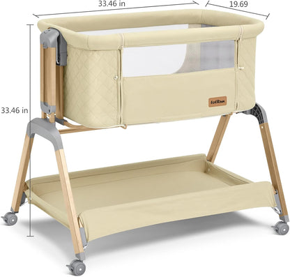 TotRun Bassinet Bedside Sleeper, Rocking Bassinets with Comfy Mattress and Wheels for Newborn, 5-Height Adjustable (Black)
