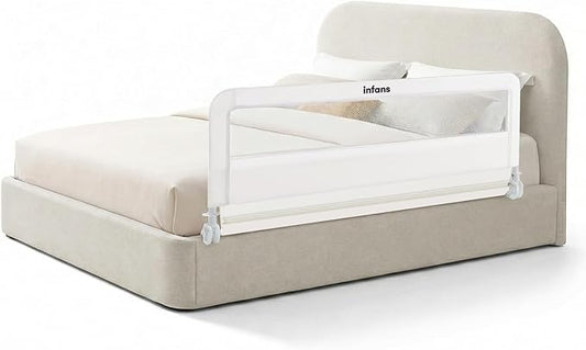 INFANS Bed Rail for Toddlers, 59" Foldable Safety Baby Crib Rail Fit for Kids Twin, Extra Long Swing Down Bed Guardrail for Convertible Crib, Queen, Full, King Mattress Side Guard (White)