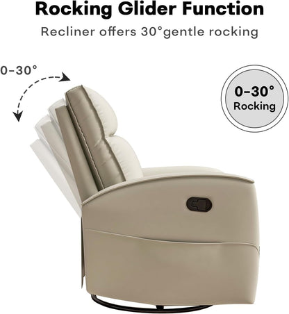 HAOMARKETS Electric Swivel Rocker Recliner Chair, Power Faux Leather Glider Rocking Recliners for Adults,360° Swivel Nursery Reclining Sofa with USB Charging Port, White