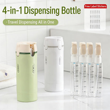 4 in 1 Travel Dispenser Bottle, 4 Pack 30ML Refillable Travel Formula Dispenser Bottles Pump, for Toiletries, with Scale Label Shampoo Lotion Conditioner Cream Storage (Green*2)